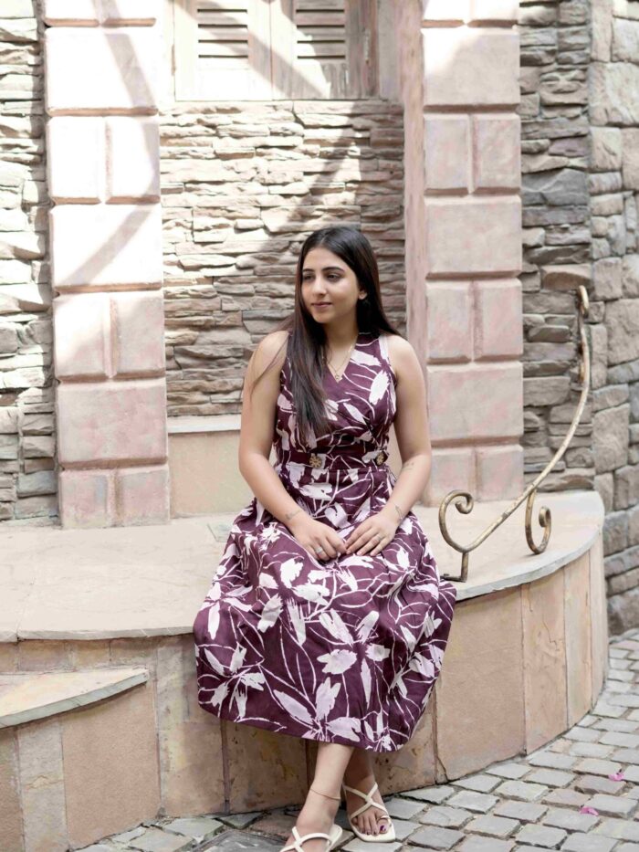Plum Petals Wrap Midi Dress