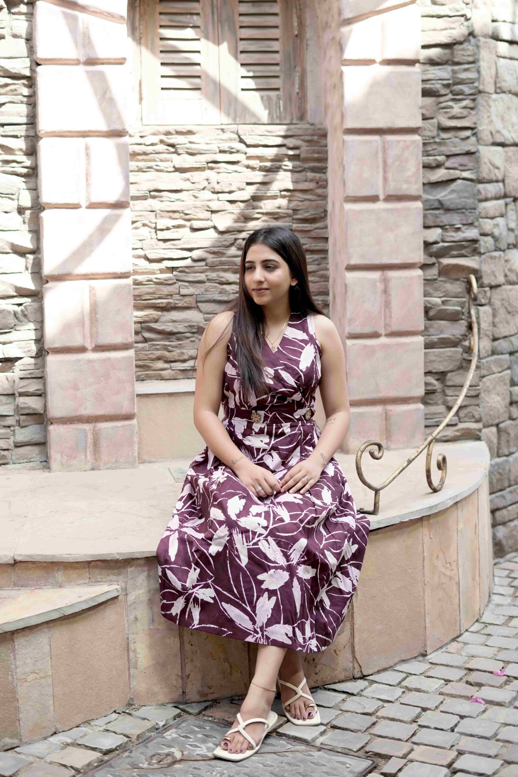 Plum Petals Wrap Midi Dress