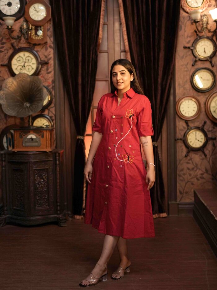 Crimson Charm Shirt Dress