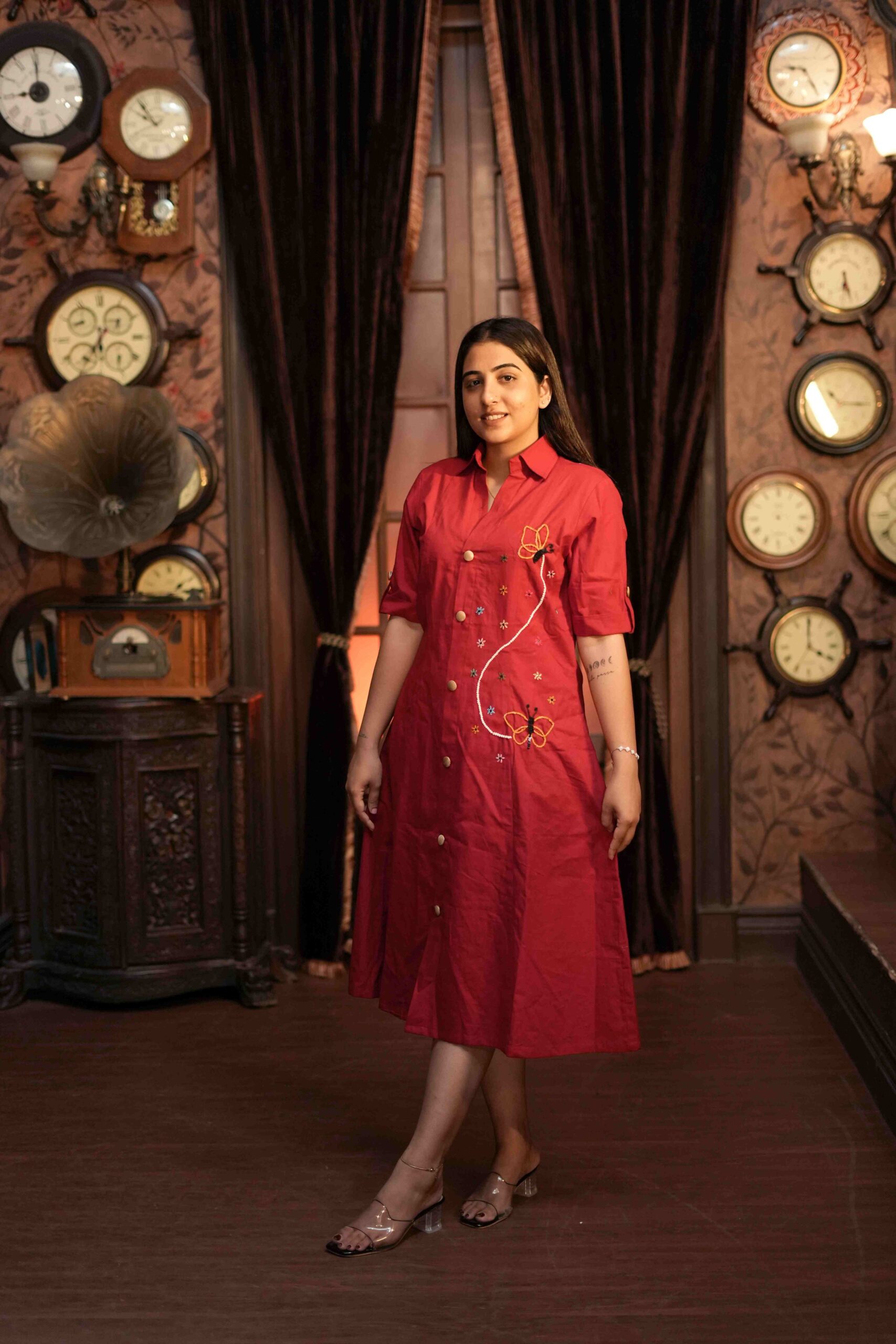 Crimson Charm Shirt Dress